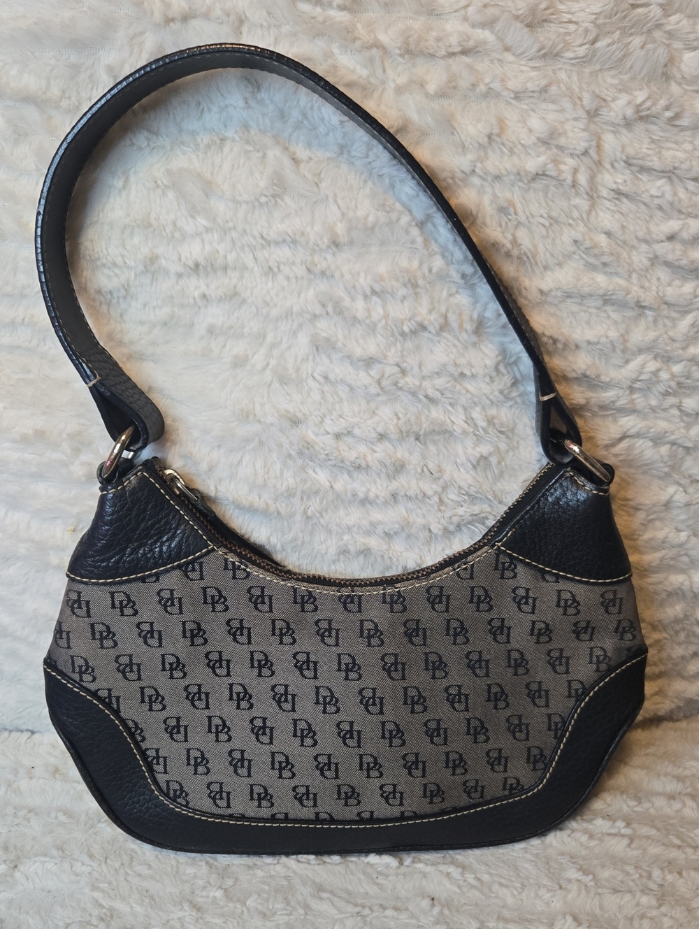 Dooney & Bourke Black and Beige DB Monogram Shoulder Bag